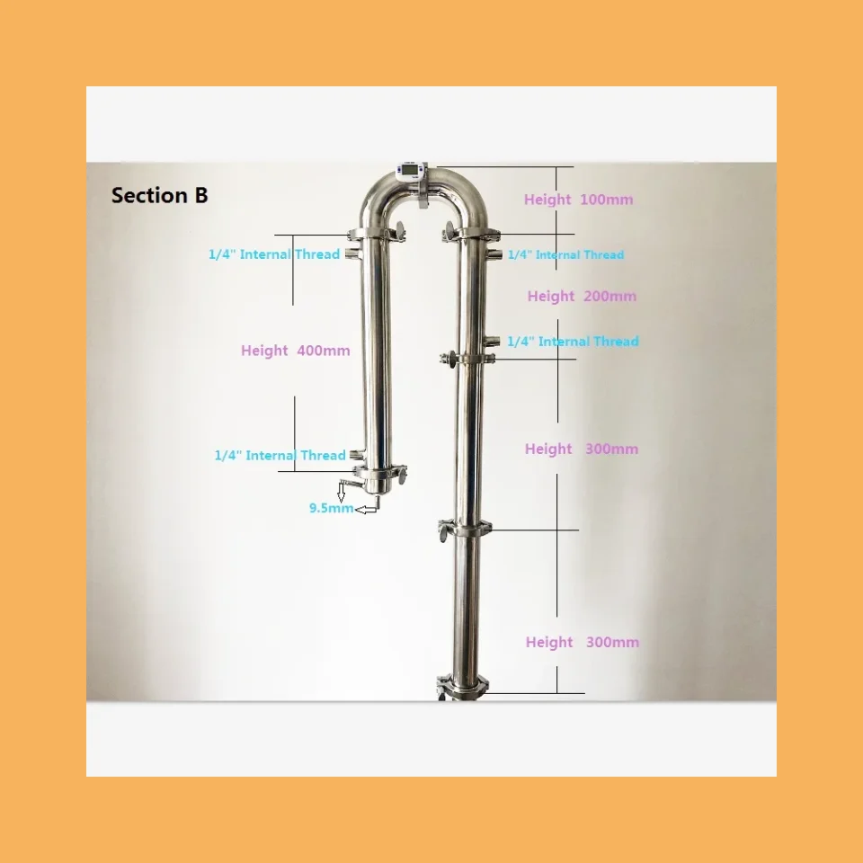 

2 дюйма (51 мм) OD64 Санитарная дистилляционная колонна, комбинация рефлюксных башней/стиль внутренней резьбы, нержавеющая сталь 304