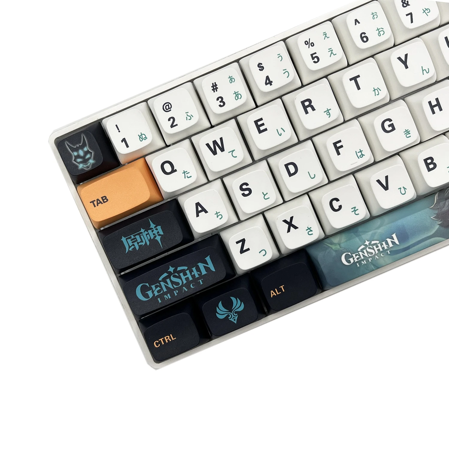 Imagem -05 - Chaves Conjunto Genshin Impacto Xiao Keycaps Pbt Tintura Subbed Chave Tampões Xda Perfil Keycap para Keychron 65 75 Gh60 Gk64 Ciy68 Fl980 140