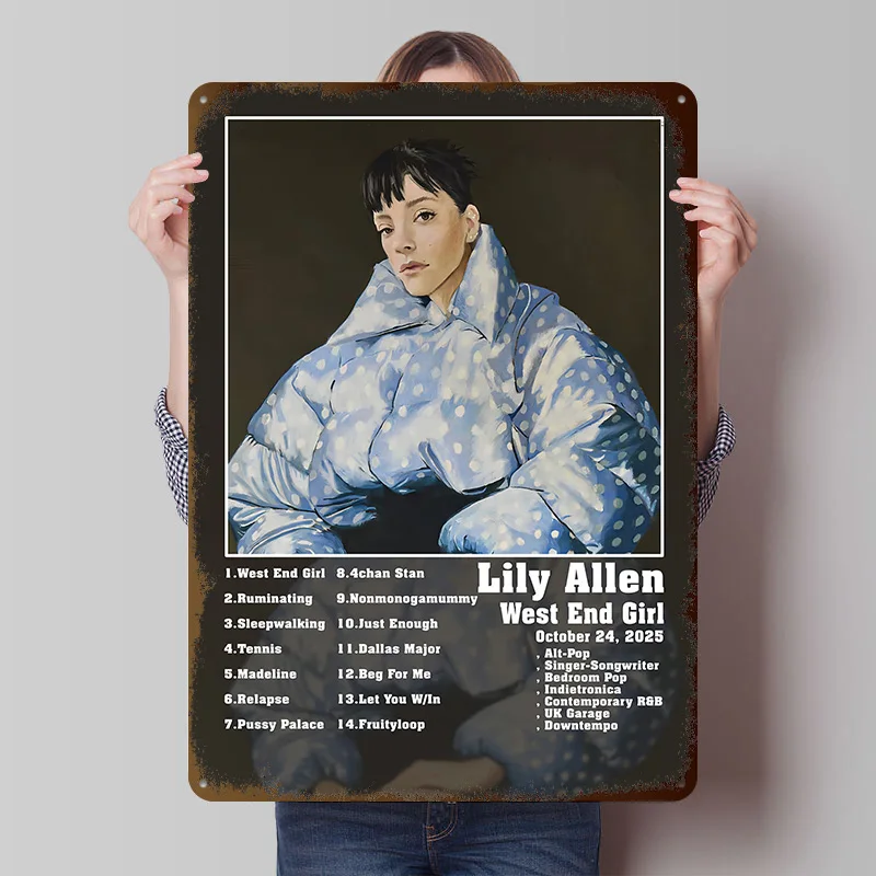 Lily Allen West End Girl Album Art Poster Customized Vintage Metal Signs Wall Art Retro Tin Plaque for Living Room Decor House