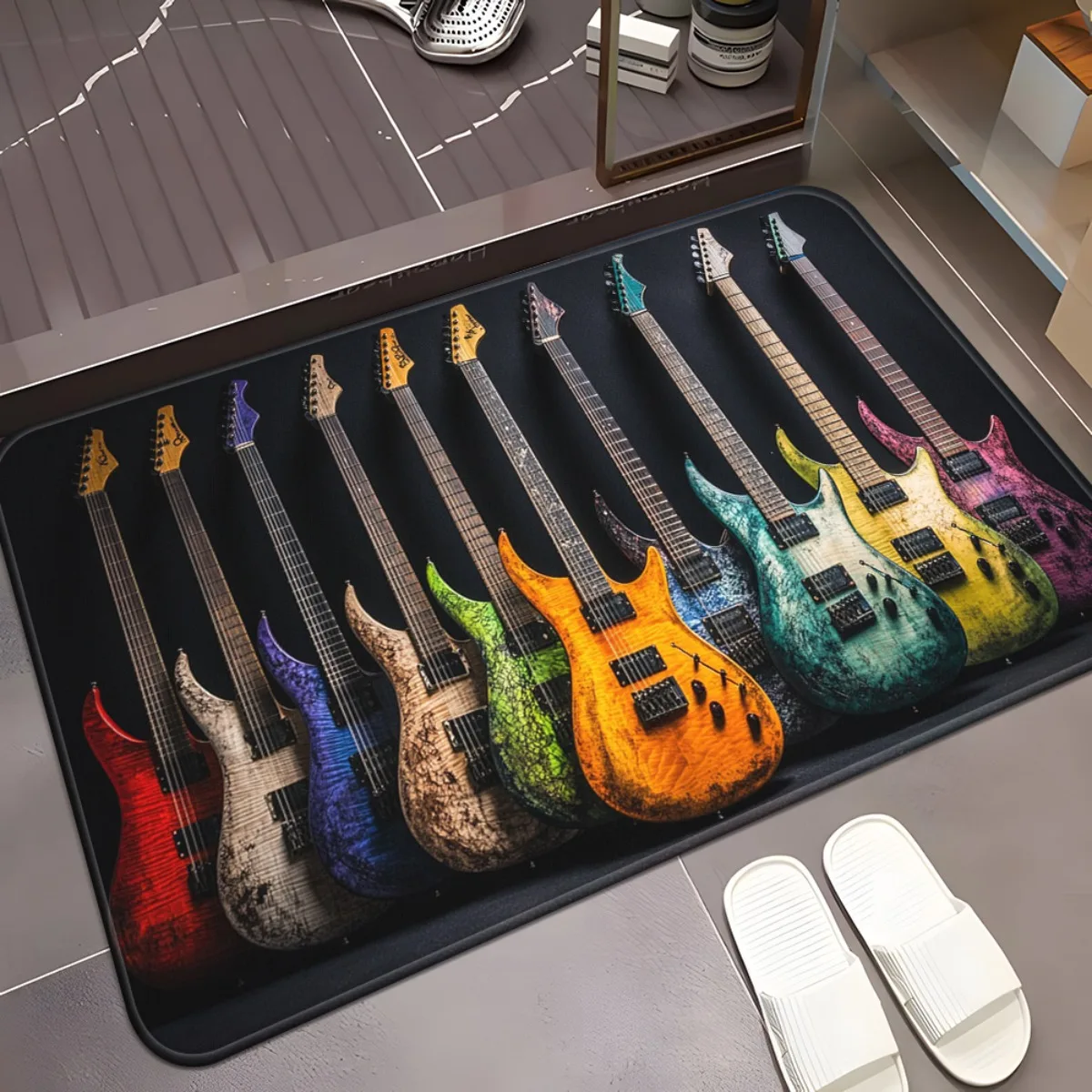 

1pc Colorful electric guitar collection doormat music themed non slip mat for musician home studio decor rock band gift idea