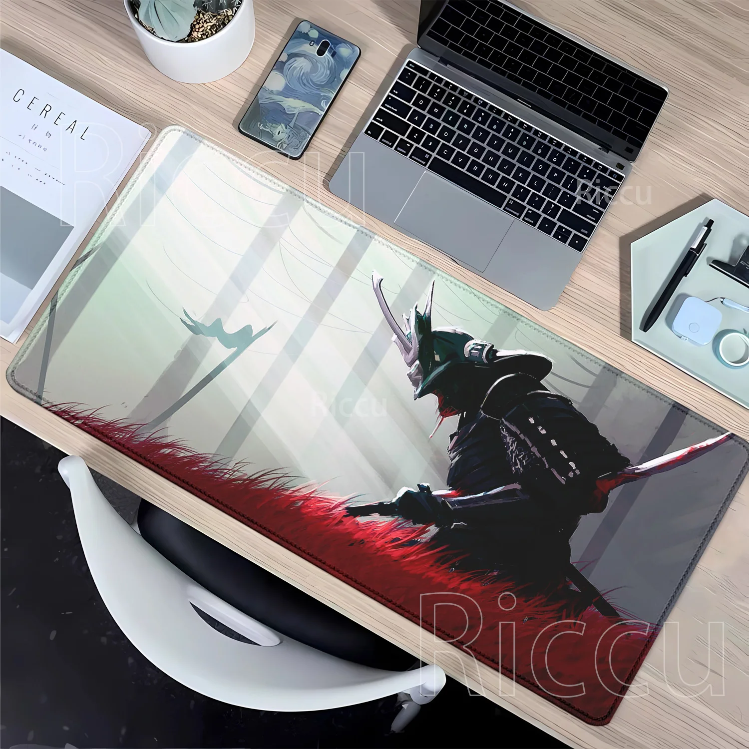 Gaming Samurai Warrior Mauspad, Gamer, Computer, Büro, Tastatur, Tischmatte, HD-Druck, Mauspad, Unternehmen, Laptop, 400 x 900 mm, Schreibtischunterlage
