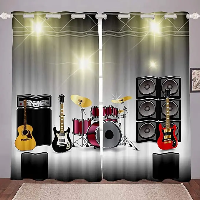 

2pcs Music Stage Electric Guitar Shelf Drum Instrument Design Thin Curtains for Teens Boys Living Room Bedroom Home Decoration