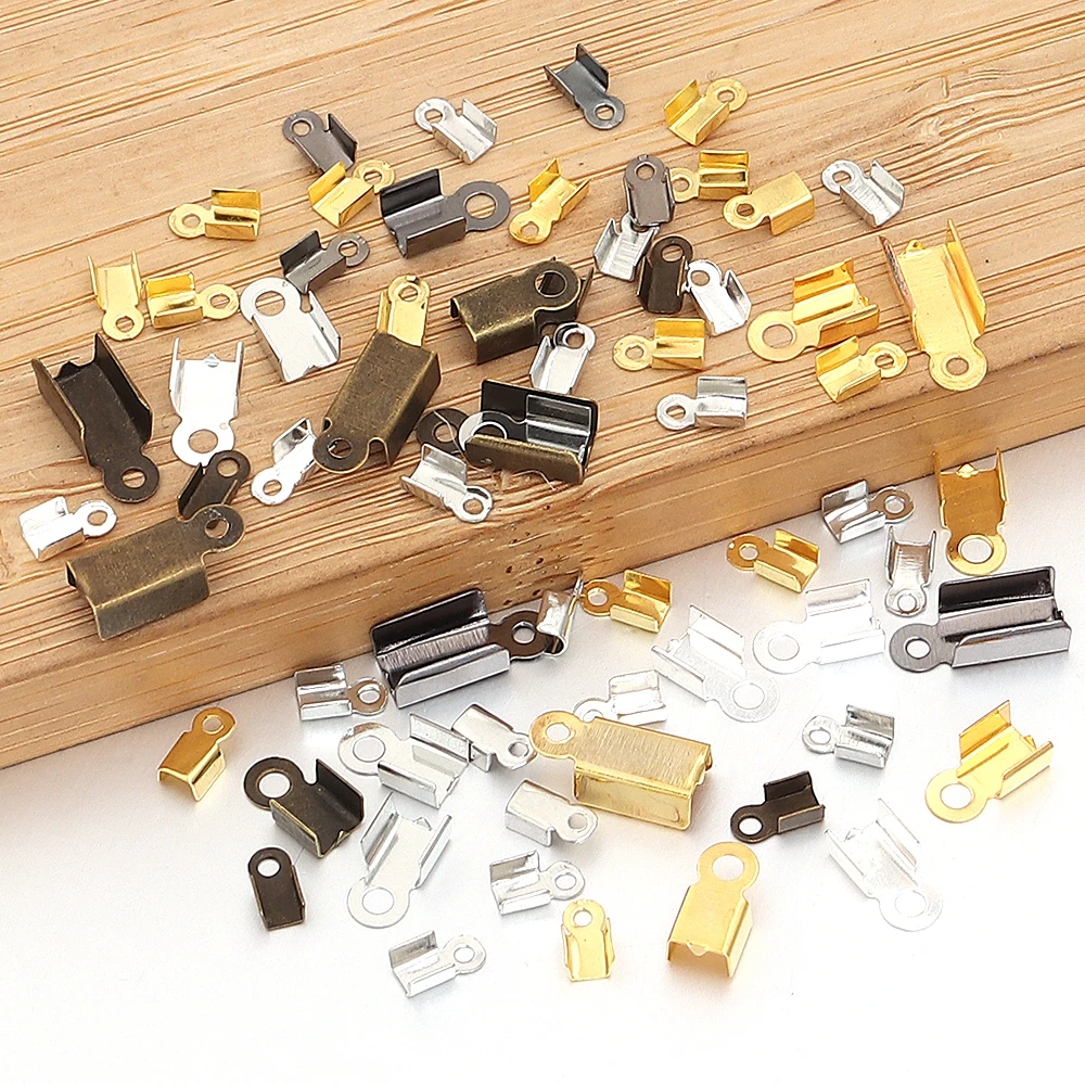 200pcs/lot Cove Clasps Cord End Caps String Ribbon Leather Clip Tip Fold Crimp Bead Connectors For Jewelry Making DIY Supplies - view 4