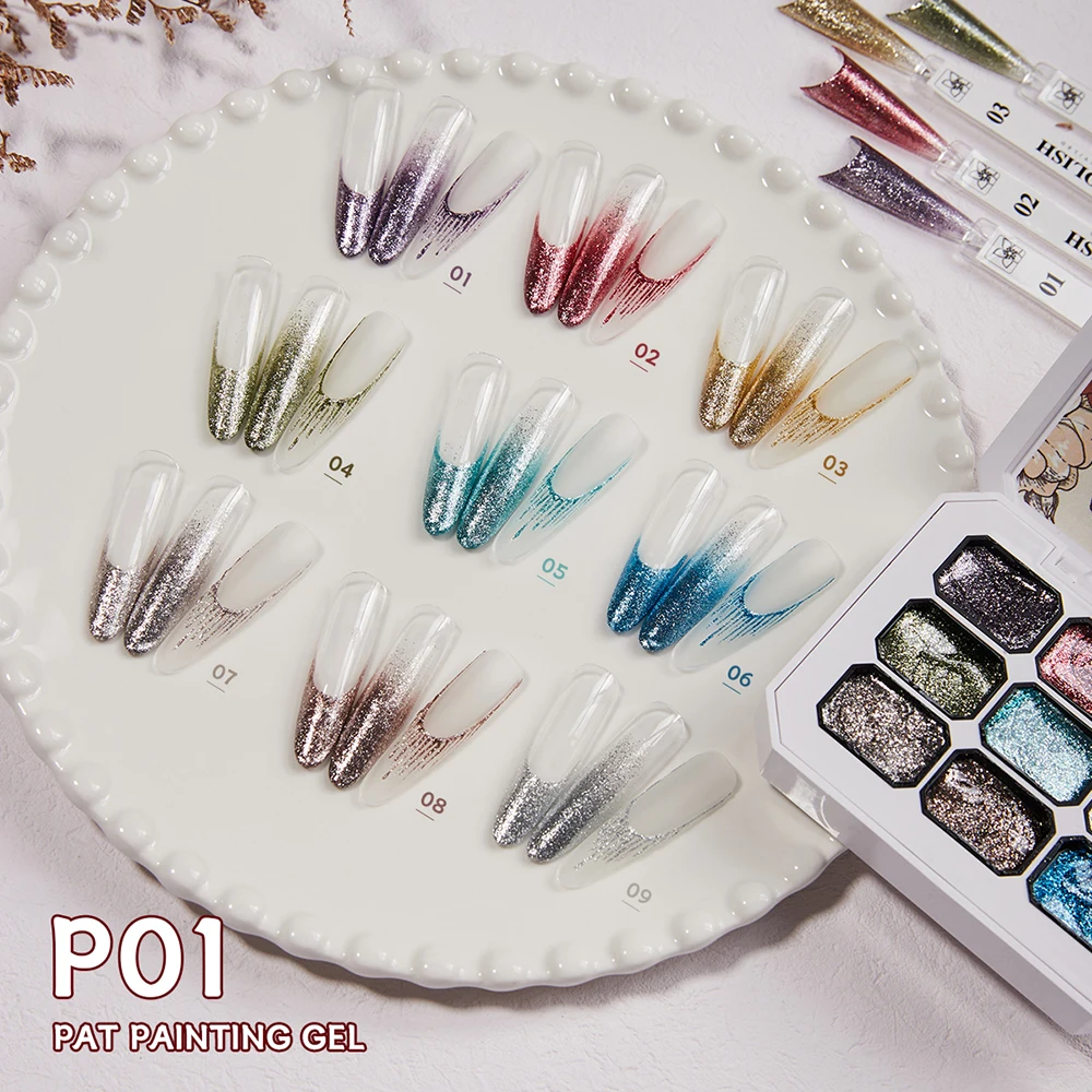 Vendeeni 9 Farben Patting Painting Gel Nagellack UV LED Soak Off Gel Lack Gradient Pat Gel Palette Blooming Transfer Design – Detail 4