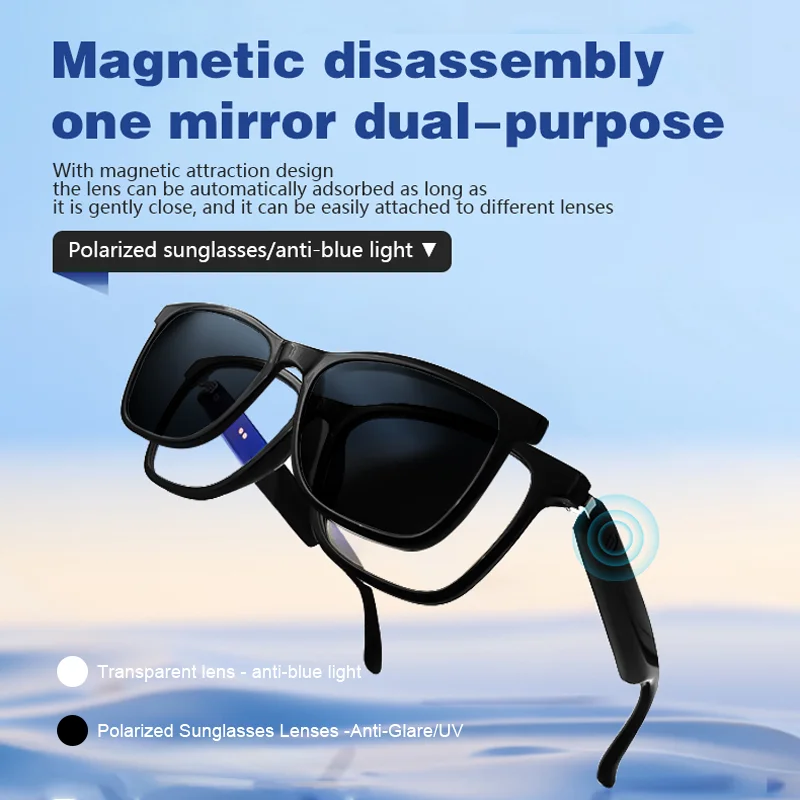 LIGE Smart Sunglasses AI Voice Bluetooth Call Music Polarized Anti-blue Light UV-Proof Magnetic Frame Lenses Headphones Glasses