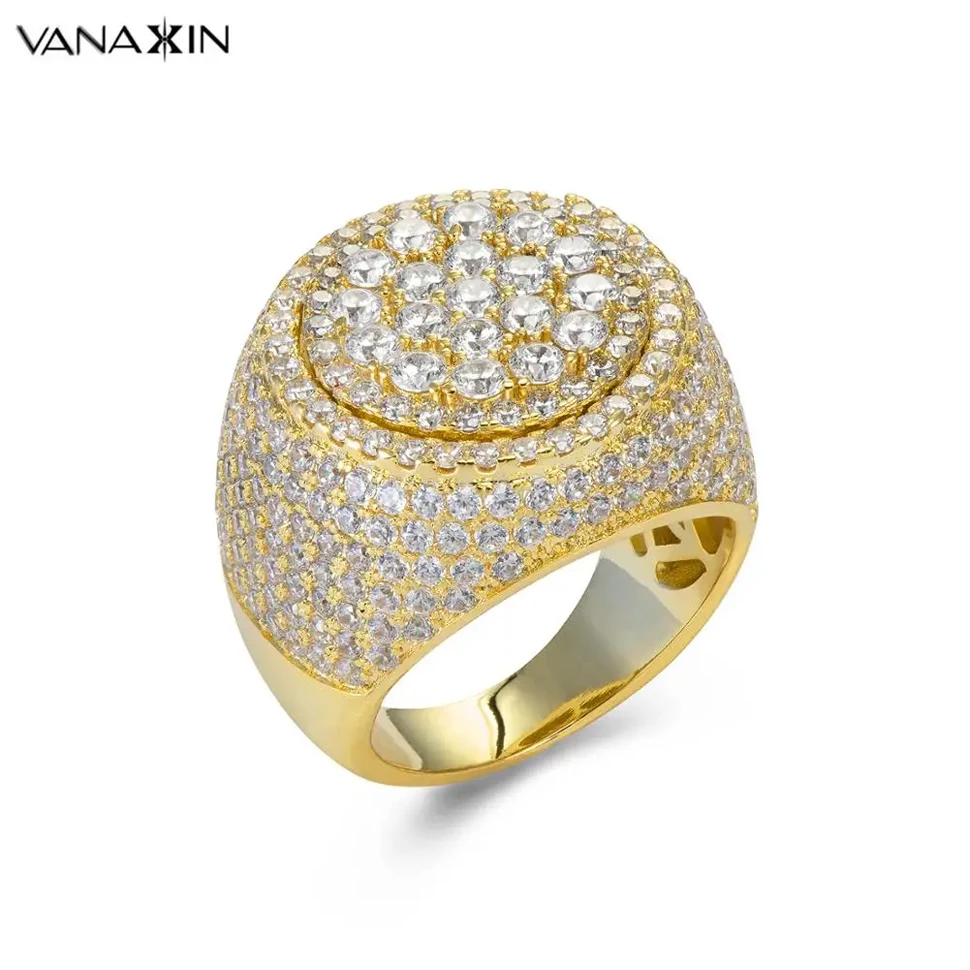 

VANAXIN Round Rings for Men Women Iced Out CZ Zircon Paved Hip Hip Jewelry Brass Material Fashion Gift Gold Color Party Gift