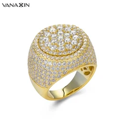 VANAXIN Round Rings for Men Women Iced Out CZ Zircon Paved Hip Hip Jewelry Brass Material Fashion Gift Gold Color Party Gift