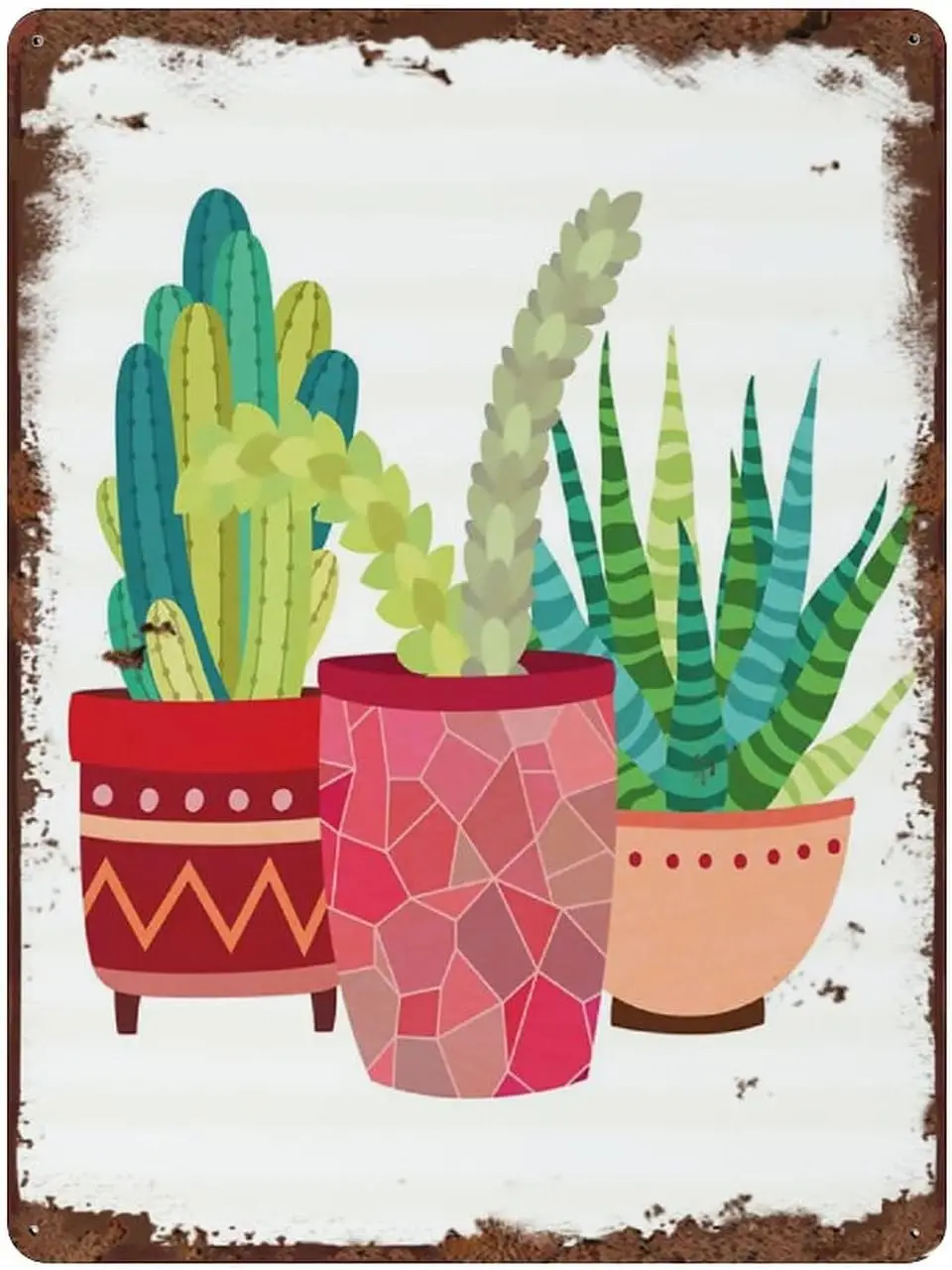 Potted Cactus Trio Metal Tin Sign Decorable Succulent Wall Art Cactus Southwestern Decor Potted Cacti Metal Room Sign for H sign
