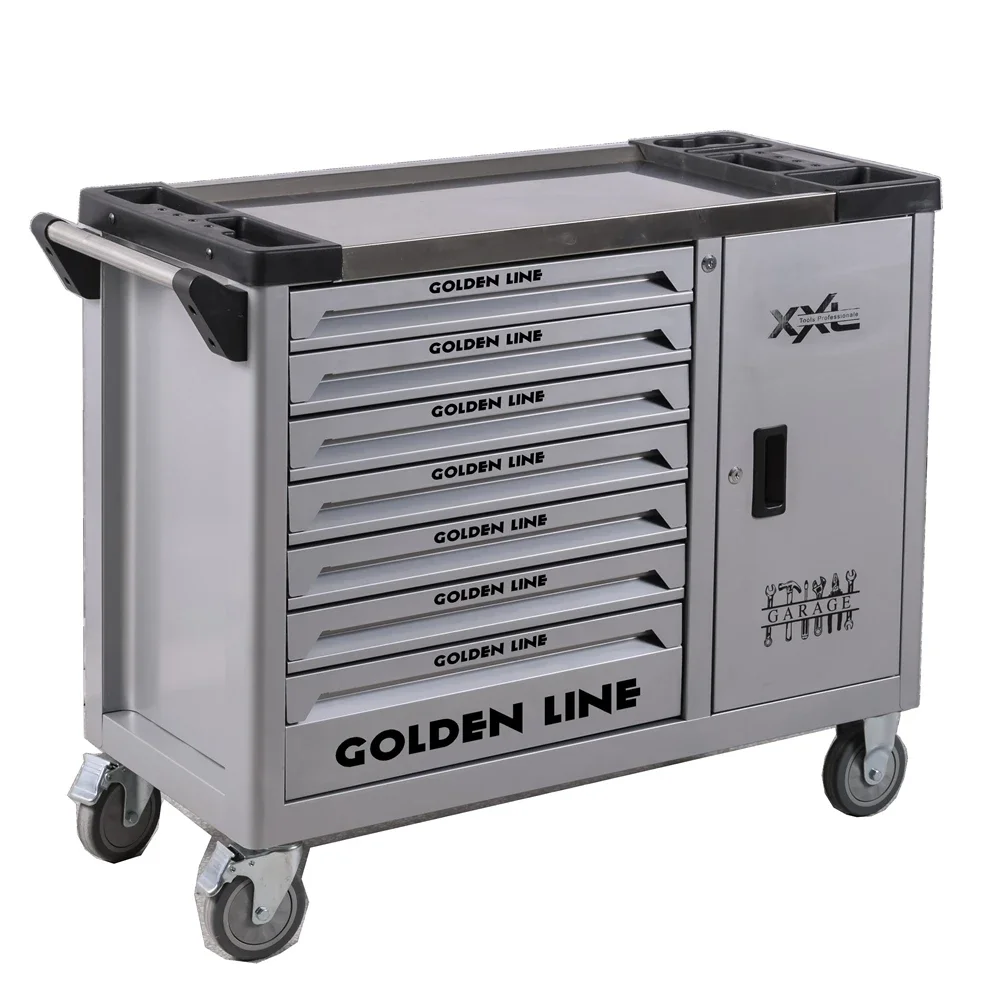 For 2023 Auto Repair Garage Roller Cabinet 7-drawer Tool Cabinet Workshop Tool Storage Silver Tool Trolley