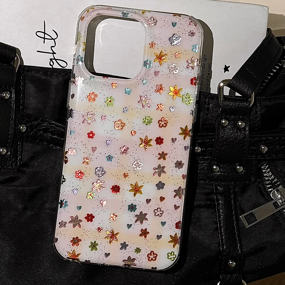 

Cute Lovely Flowers Laser Phone Case for Iphone 13 14 16 15 17 Pro Max Shockproof Protective Floral Pattern Back Case Cover