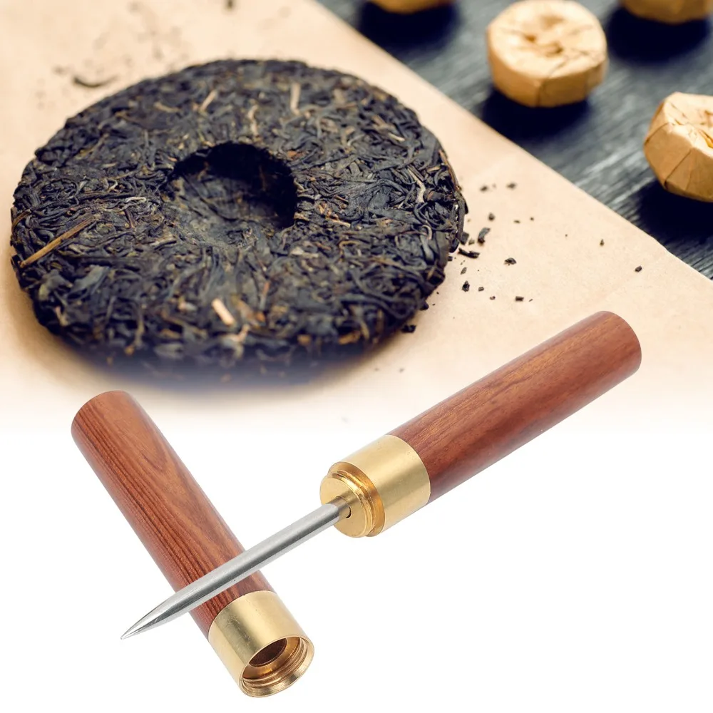 2 Pcs Set Rosewood Handle Tea Needle Knife Stainless Steel 6.9 Inch Length Puer Tea Knife Non-Slip Wood Handle Protective Cover
