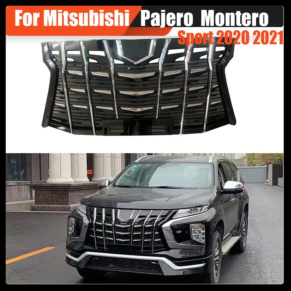 

Fit For Mitsubishi Pajero Montero Sport 2020 2021 Pickup Car Accessories Front Mesh Mask Cover ABS Chrome Grills Bumper Grille