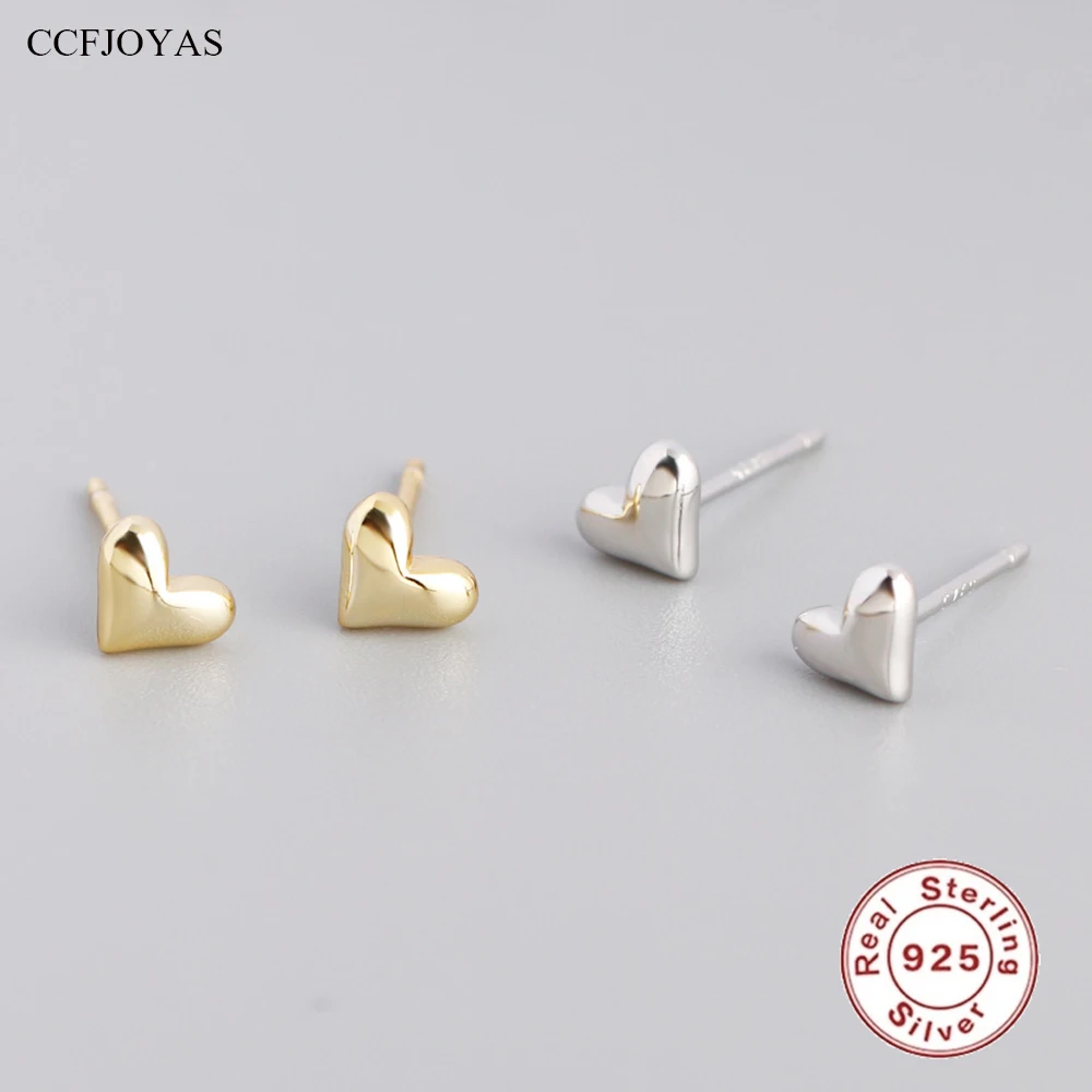 

CCFJOYAS Japanese and Korean Simple Heart-shaped 925 Sterling Silver Stud Earrings for Girl Small Cute Love Earrings Wholesale