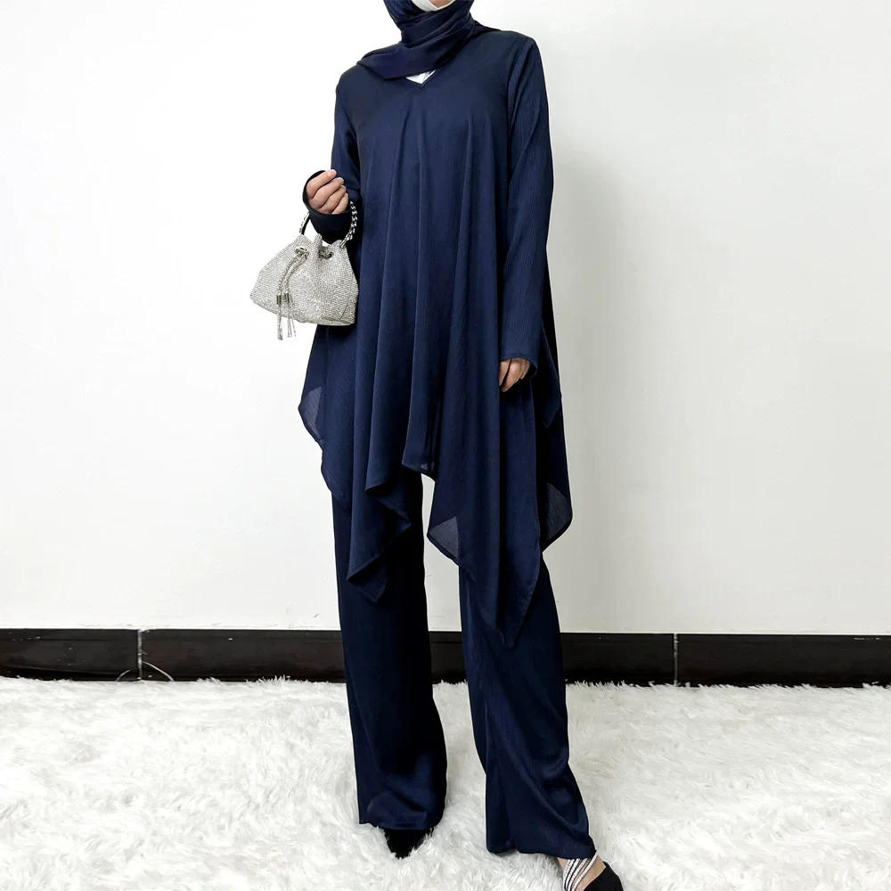 

New Islamic Muslim Women's Ramadan Round Neck Fashion Long Skirt Robe Dress Set Two Piece Set Large Display Ethnic Clothing