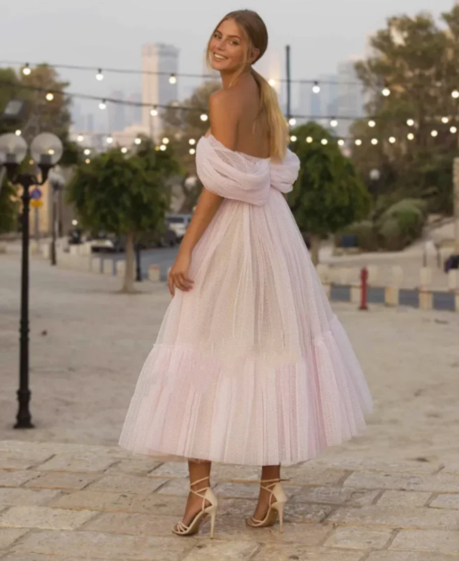 2024 schulter freie Punkte Tüll Prinzessin Heimkehr Kleid rosa Abend formelle Party kleider abendkleider bescheidene kurze Ballkleider