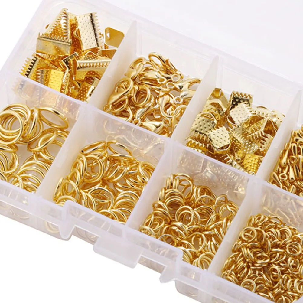 

556pcs Jewelry Findings 10mm 8mm 6mm 4mm Jump Rings Ribbon Ends Lobster Clips Beads DIY Supplies