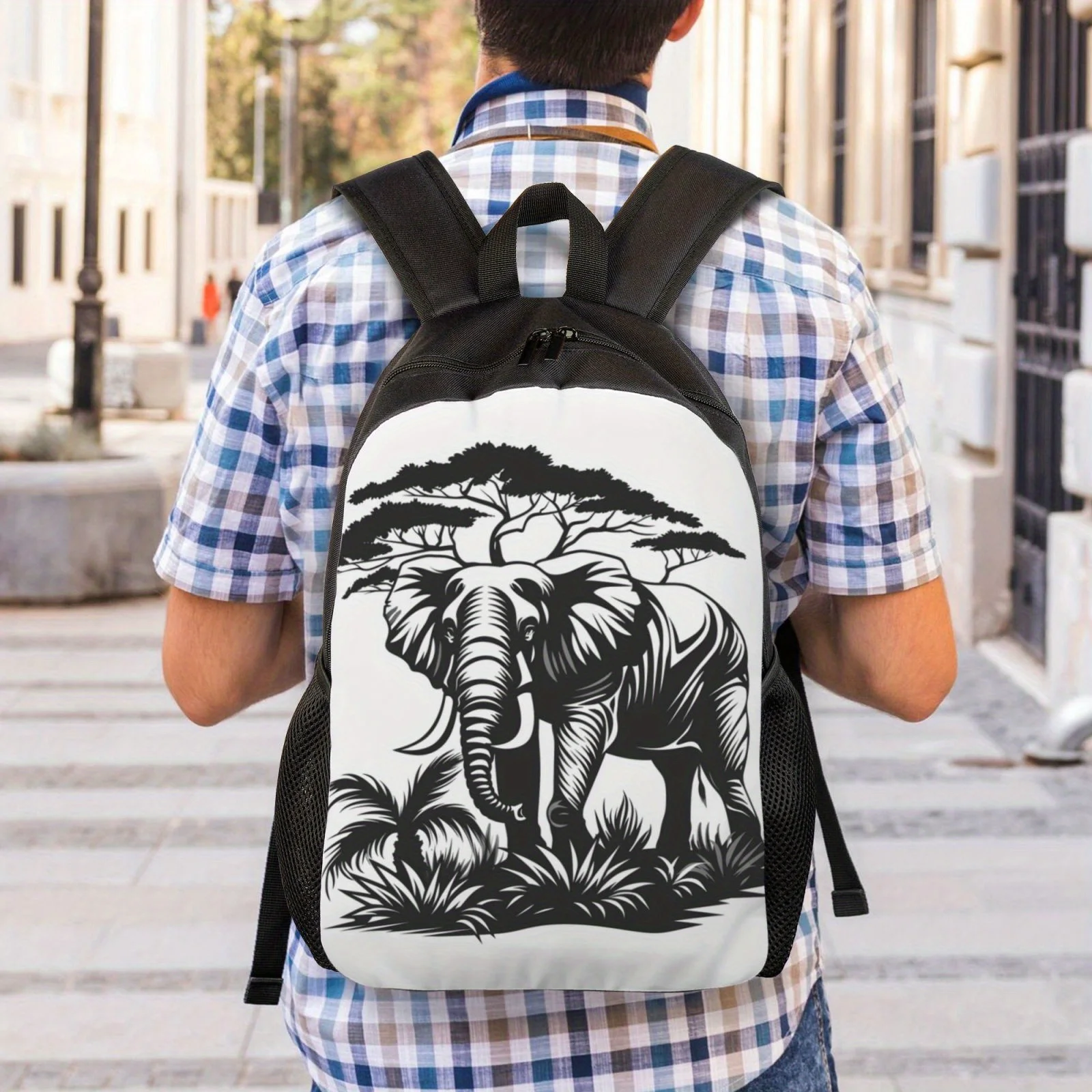 

Elephant printed street style cool men's backpacks, casual bags for daily commuting, strolling, and outdoor activities