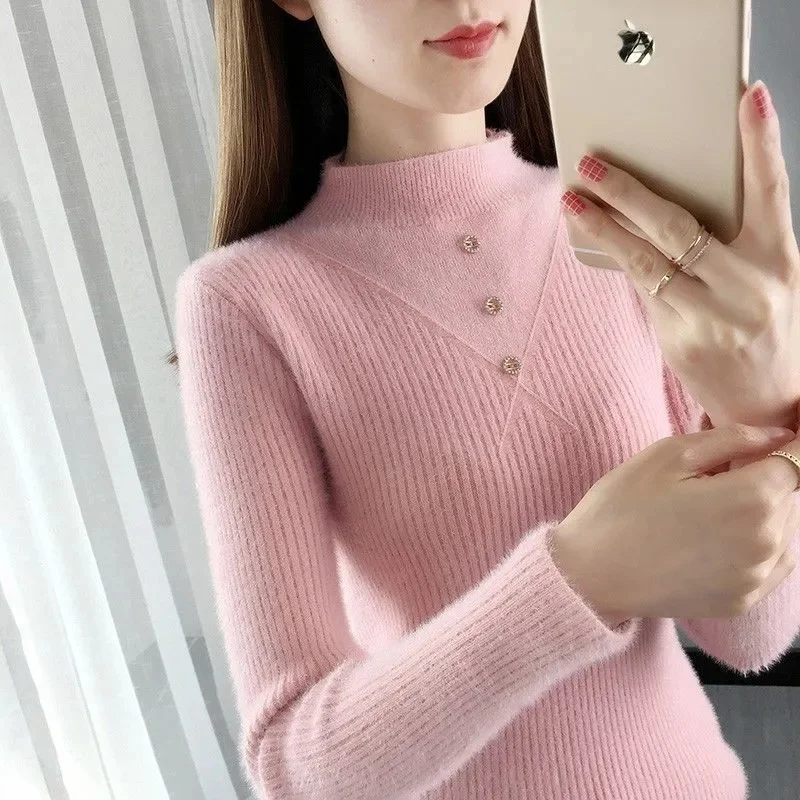 2023 New Turtleneck Jumper Woman Knitted Blouses Fashion Ladies Sweaters Winter Thermal Striped Long Sleeve Autumn Warm Tops