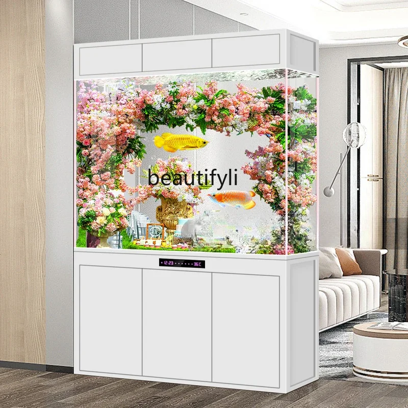 6239 Fish tank, living room, porch cabinet, light luxury hotel company, partition bottom filter, aquarium free of water change
