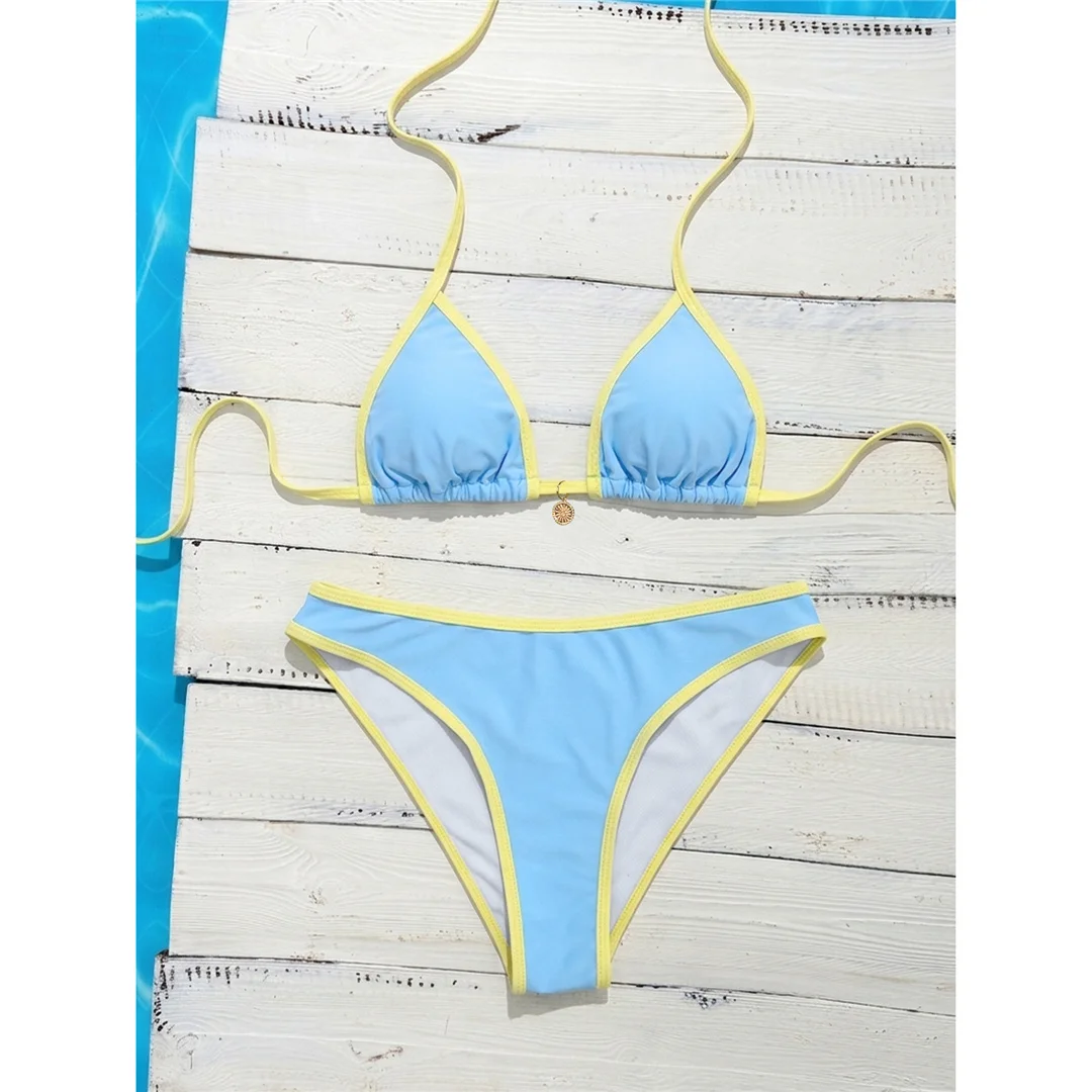 XS - L Neckholder-Bikini Damen-Badebekleidung Zweiteiliger Bikini-Set Brasilianischer Badeanzug mit hohem Beinausschnitt V8185 – Detail 6