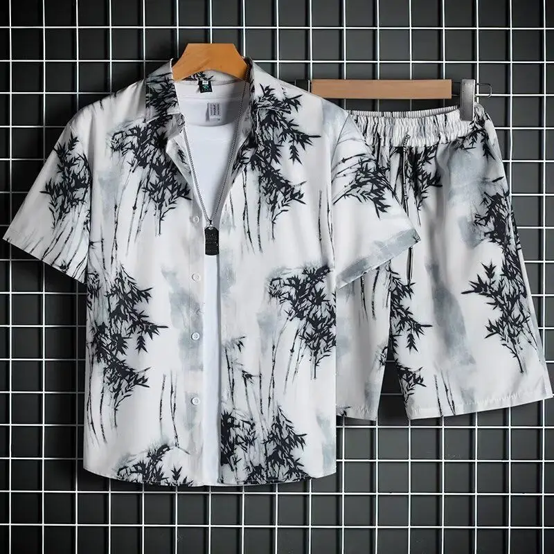 

Beach Clothes for Men's Sets Quick Dry Various Pattern Prints Loose Short Sleeve T-shirt Shorts Thin Ice Silk Shirt Board Shorts