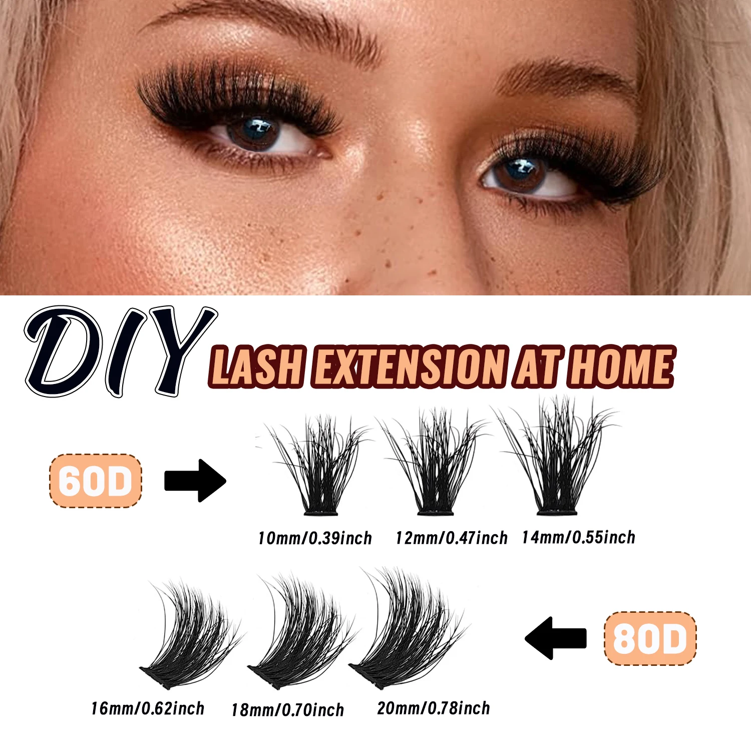 Eyelash Extension Kit Thick Eyelash Extension Set 10-20mm Fluffy Lash Clusters 240D Individual Lash Set with Eyelash Glue Tweezers, DIY Eyelash Extender
