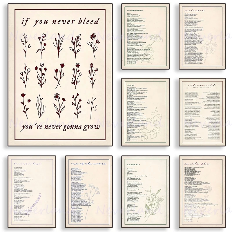 Famous Singer Taylors-Swifts Music Album Lyrics Posters Canvas Painting Prints Wall Art Retro Modern Picture for Room Home Decor