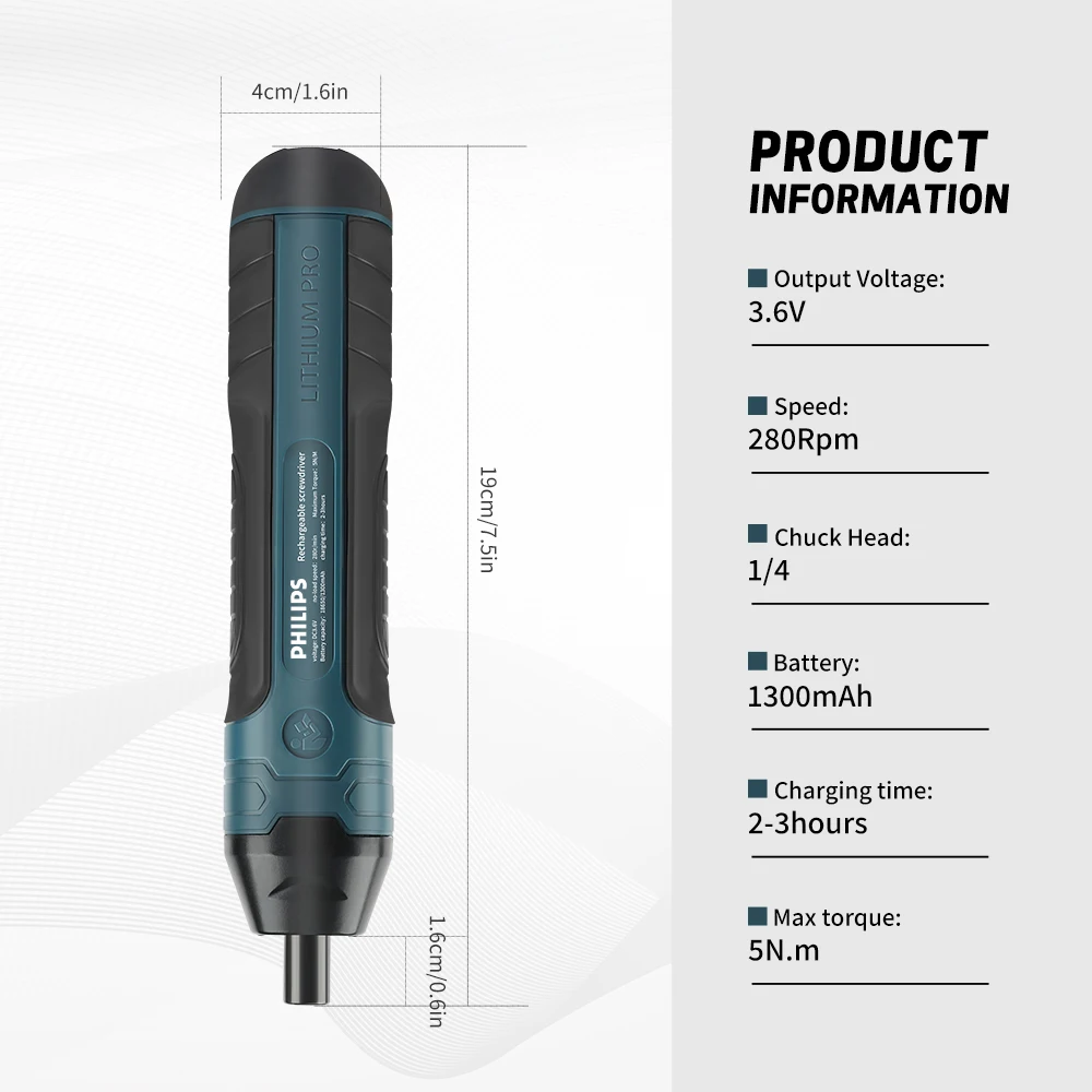 PHILIPS Mini Electric Screwdriver  USB Rechargeable Cordless Power Screwdriver Portable Household Repair Power Tool