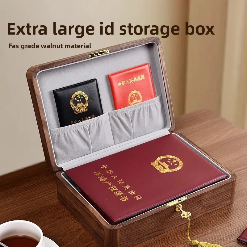 Lockable Solid Wood Document Box Large Capacity Certificate Holder Vintage Storage Case for Marriage License Safe for Valuables