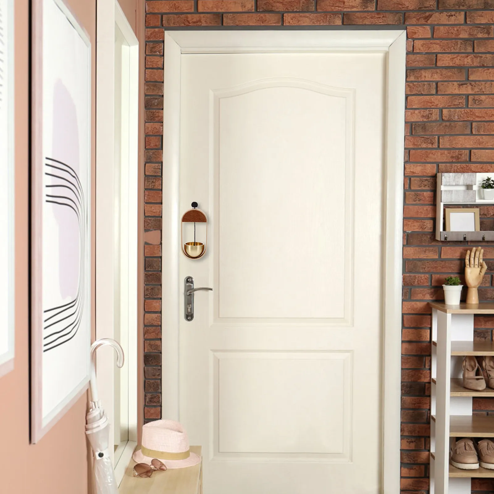 Wooden Copper Shopkeeper Bell Decorative Door Opening Bell Chime for Home Business Office Outdoor Entry Door Chime Silent