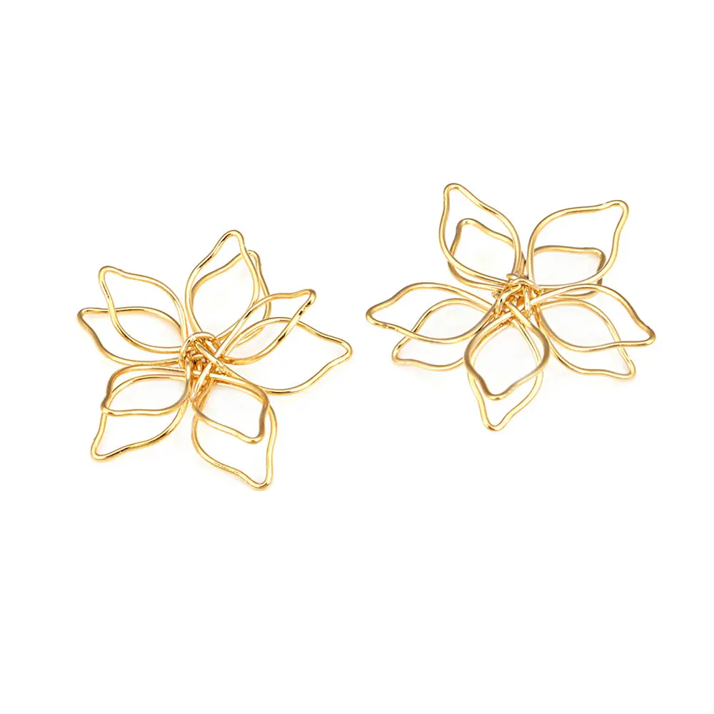 18K Gold Color 3D Wire Flower Charms Pendants High Quality Diy Jewelry Making Necklace Earrings Accessories for Women