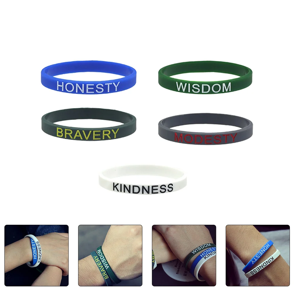 

5pcs Silicone Wristbands English Letters Design Comfortable Durable Motivational Sports Bracelets For Unisex Gift Hand Feeling