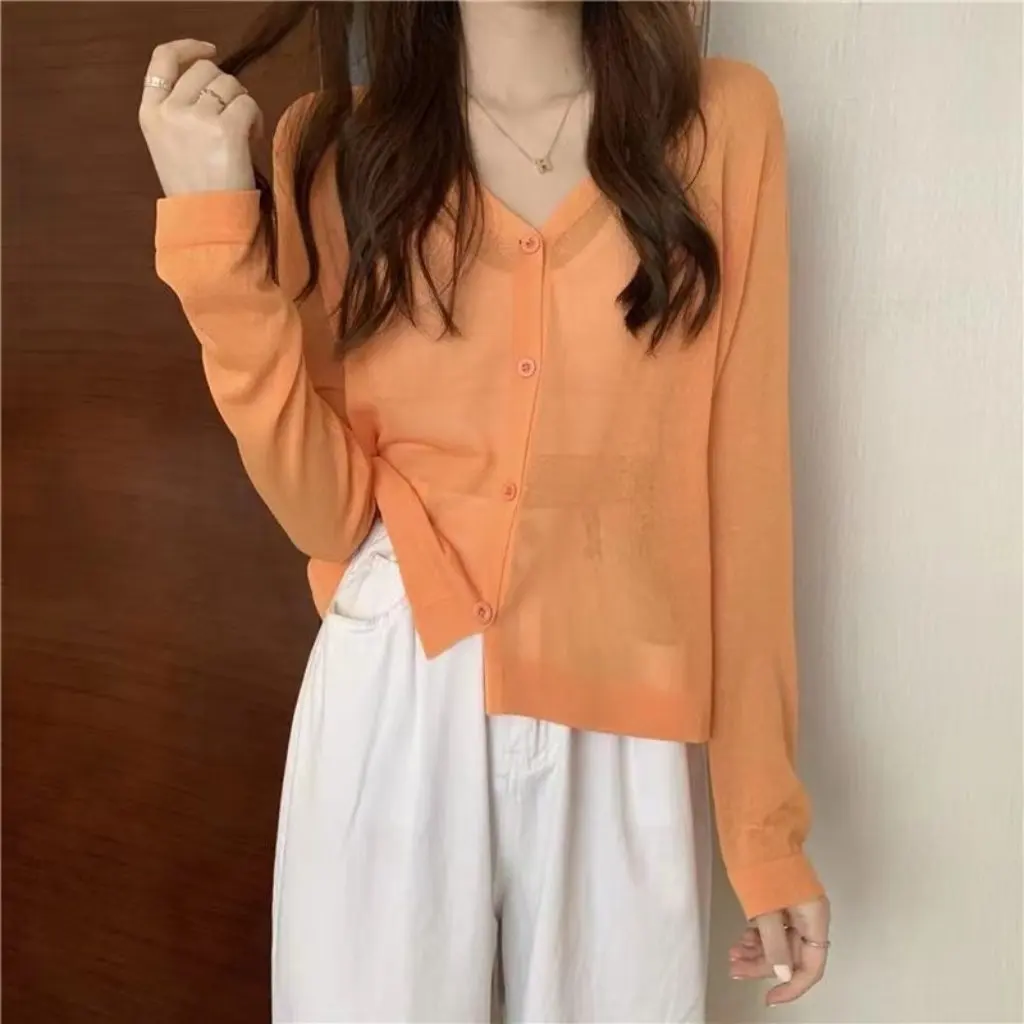 

Women's Thin Knitted Sunscreen Cardigan Jacket Summer Retro Gentle Style Loose Long Sleeve Top All-Match