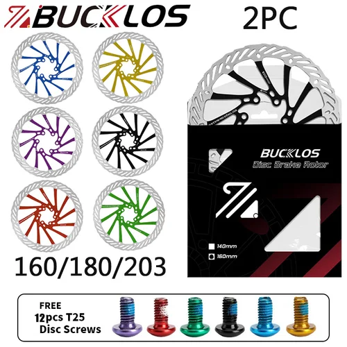 Imagen 1 del producto 2 piezas BUCKLOS Rotor de disco 160mm 180MM 203mm Rotor de frenos hidráulicos de bicicleta disipar el calor Rotor de disco de freno de bicicleta 12 Uds pernos de frenos