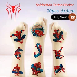 20Pcs Marvel Spiderman Tattoo Sticker Children's Reward StickerWaterproof Tattoo Sticker For Boys Toys Kids Birthday Gift