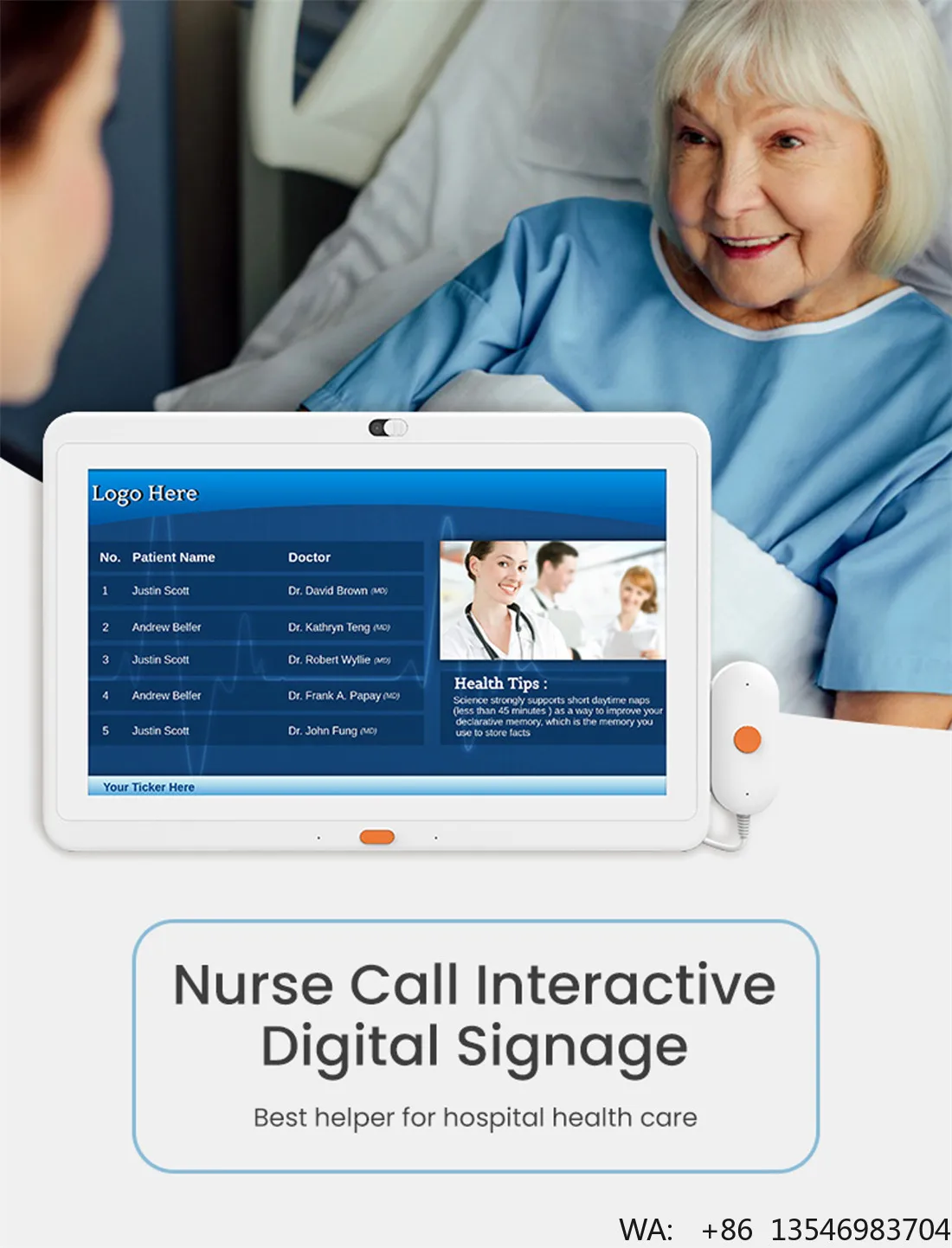 15.6 Inch Medical Intercom Management System Hospitals Nursing Homes Aged Care Wired Nurse Call Button Voice Pager WiFi Camera