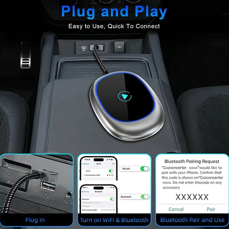 FFYY-محول Carplay اللاسلكي Android Car Dongle التوصيل والتشغيل صندوق ذكي محول السيارات اللاسلكي Carplay Ai Box للسيارات