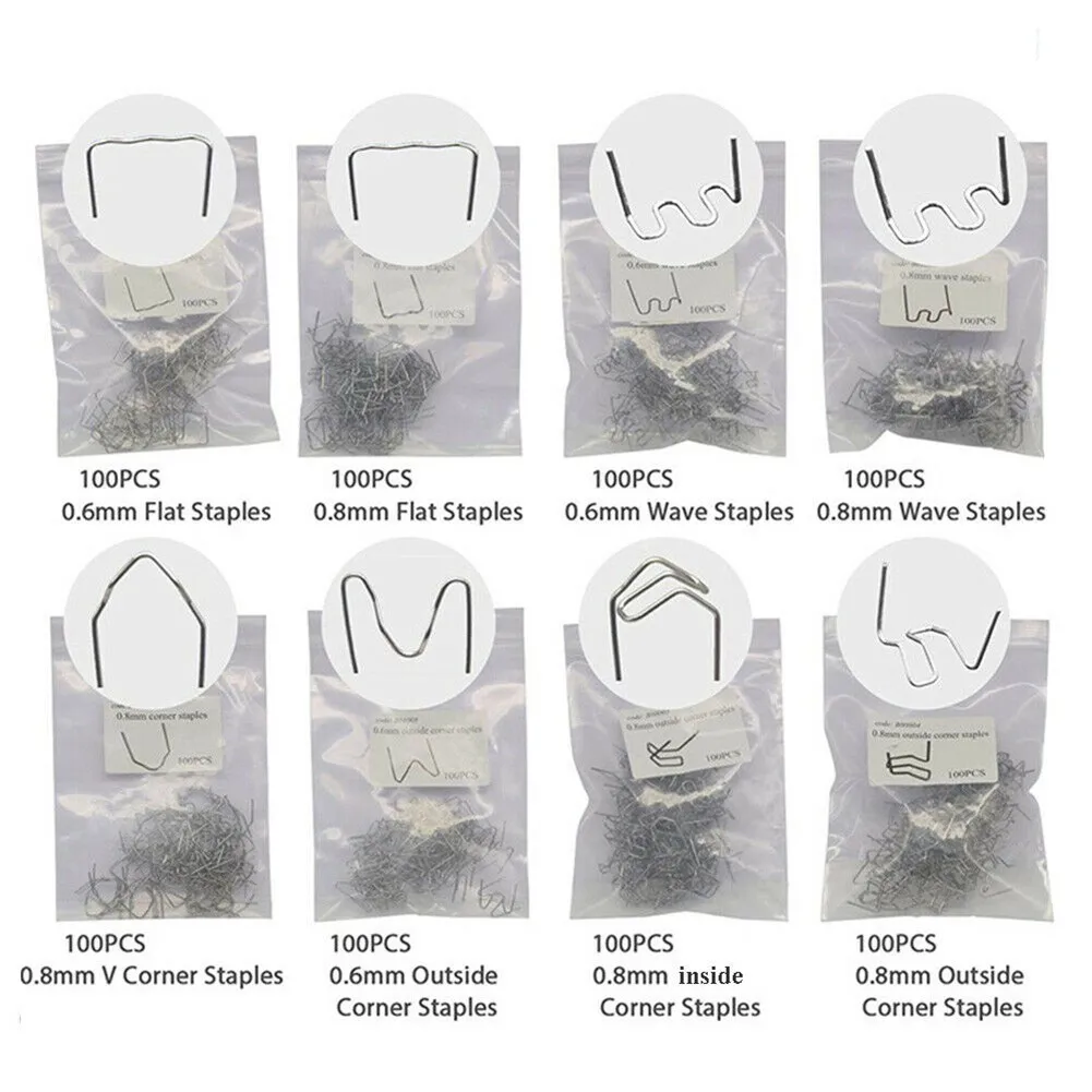 

Plastic Welding Staples 800pcs Set for Automotive Repair Tools Made of Stainless Steel 304 with Flat Corner and Wave Style Mix