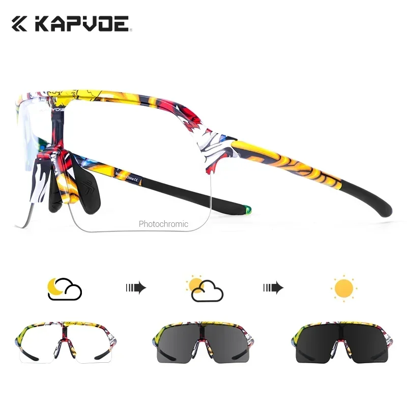 Kapvoe Photochormische Sonnenbrille Fahrradbrille Damen UV400 für Herren Freizeitbrille Laufen Baseball MTB Outdoor Brillen