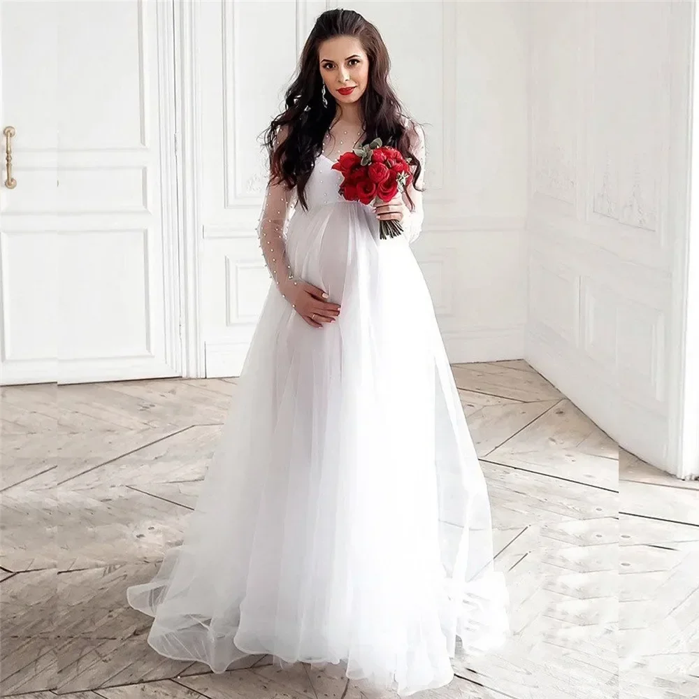 Cute Maternity Evening Dresses Photography Props For Baby Showers Party Tulle Long Pregnant Women Pregnancy Photoshoot Maxi Gown