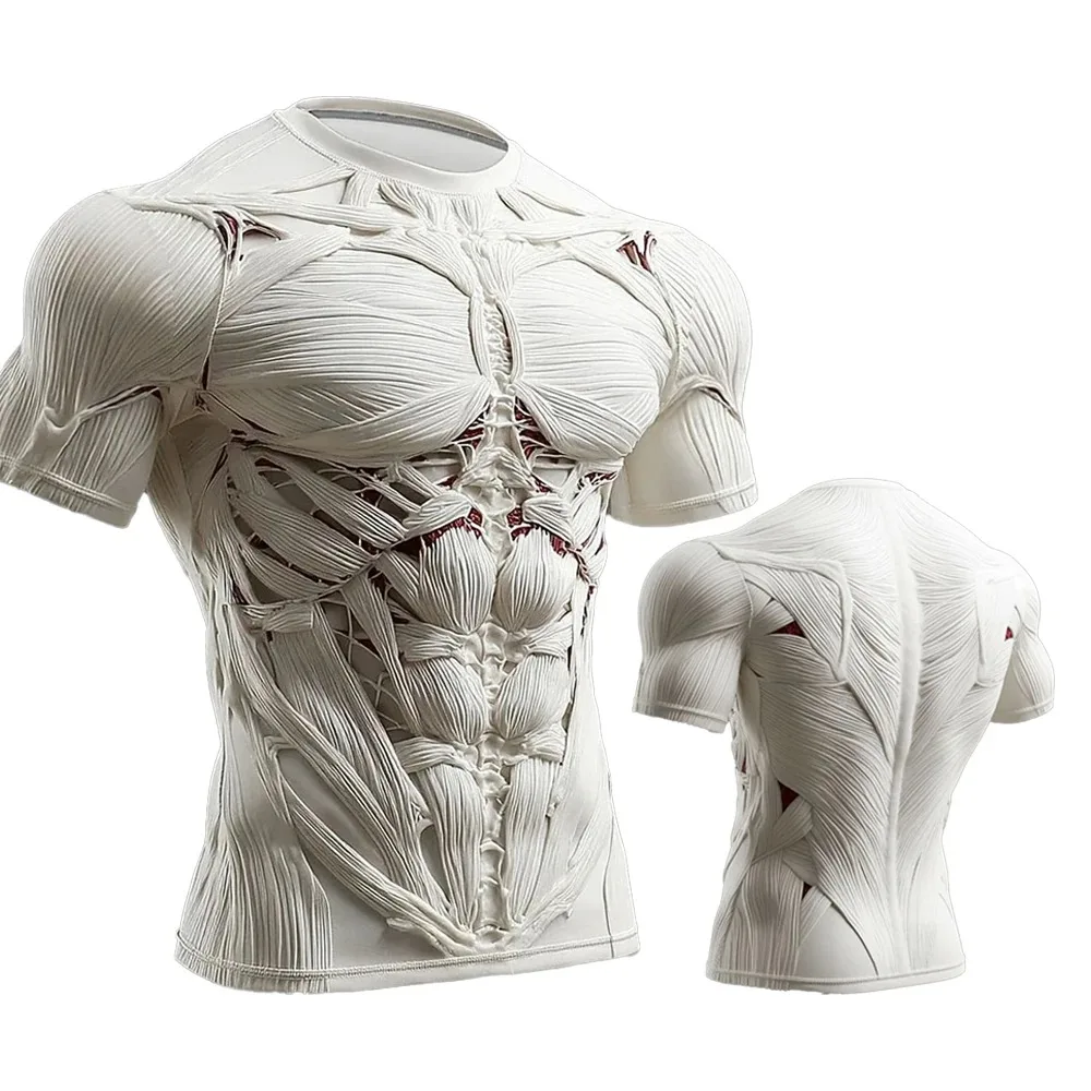 Men's Creative Muscle 3D Simulation Pattern Print T-Shirt  Men Fashion Personality O-Neck Top Loose Casual Short Sleeve Summer