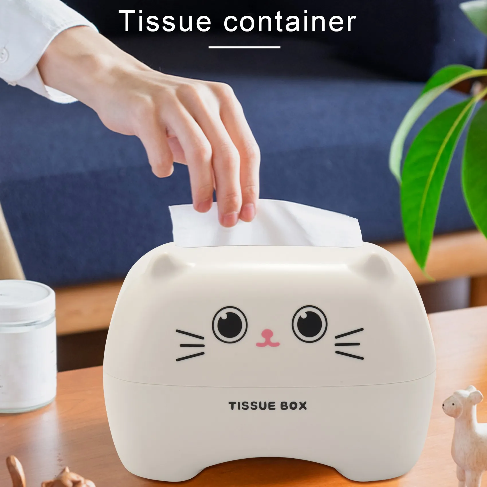 Cosmetic Tissue Box, Tissue Dispenser Paper Towel Box, Cartoon Tissue Container for Home / Office Decoration (White)