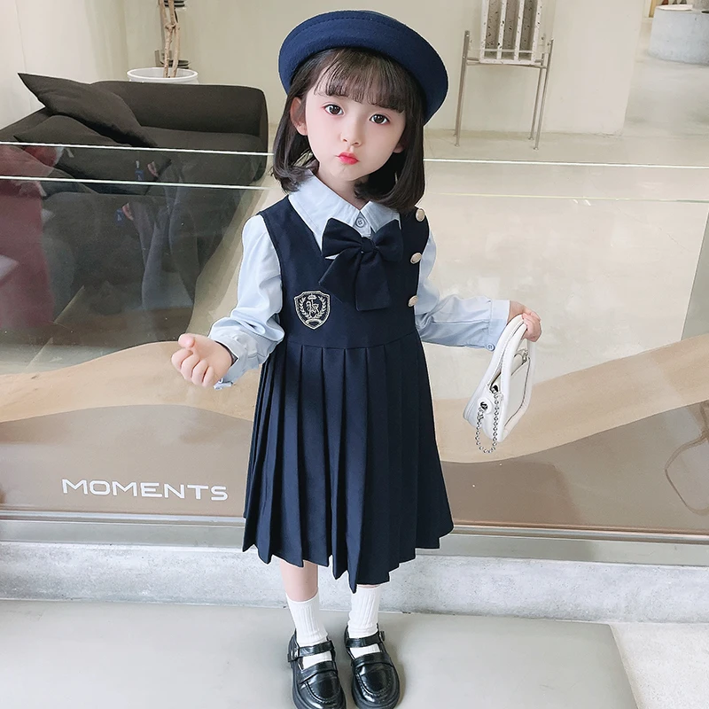 

Children's Clothing Spring Autumn Girls Preppy Style Pleated Dress Vest Two-piece Kids Long Sleeves Suit Girls School Uniform