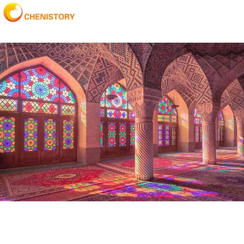 

CHENISTORY Acrylic Paint By Numbers For Adults Decorative Paintings Mosque Number Painting Handiwork Art Gift Scenery Paint Set