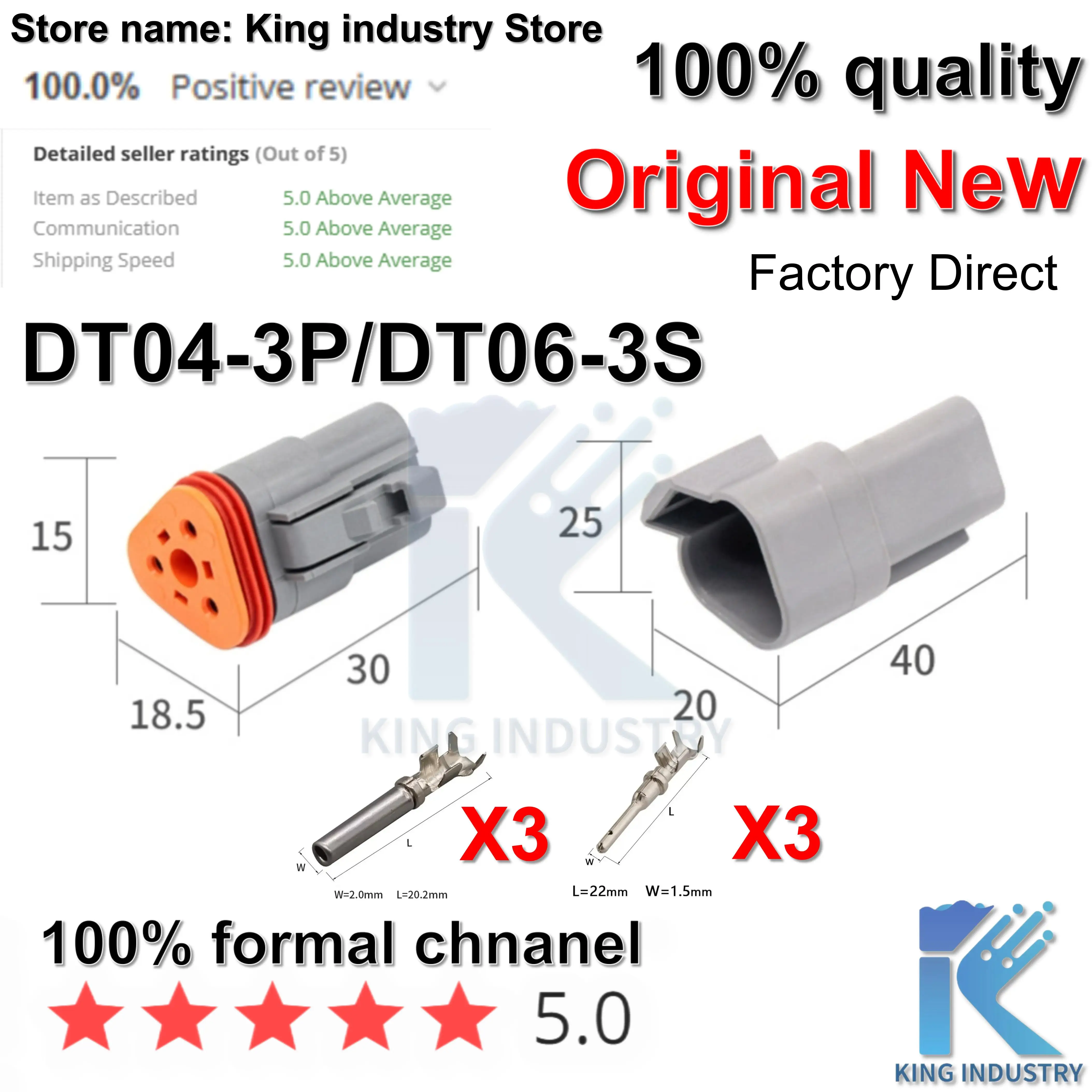 【50sets】DT04-3P/DT06-3S Automotive Connectors Waterproof MaleFemale