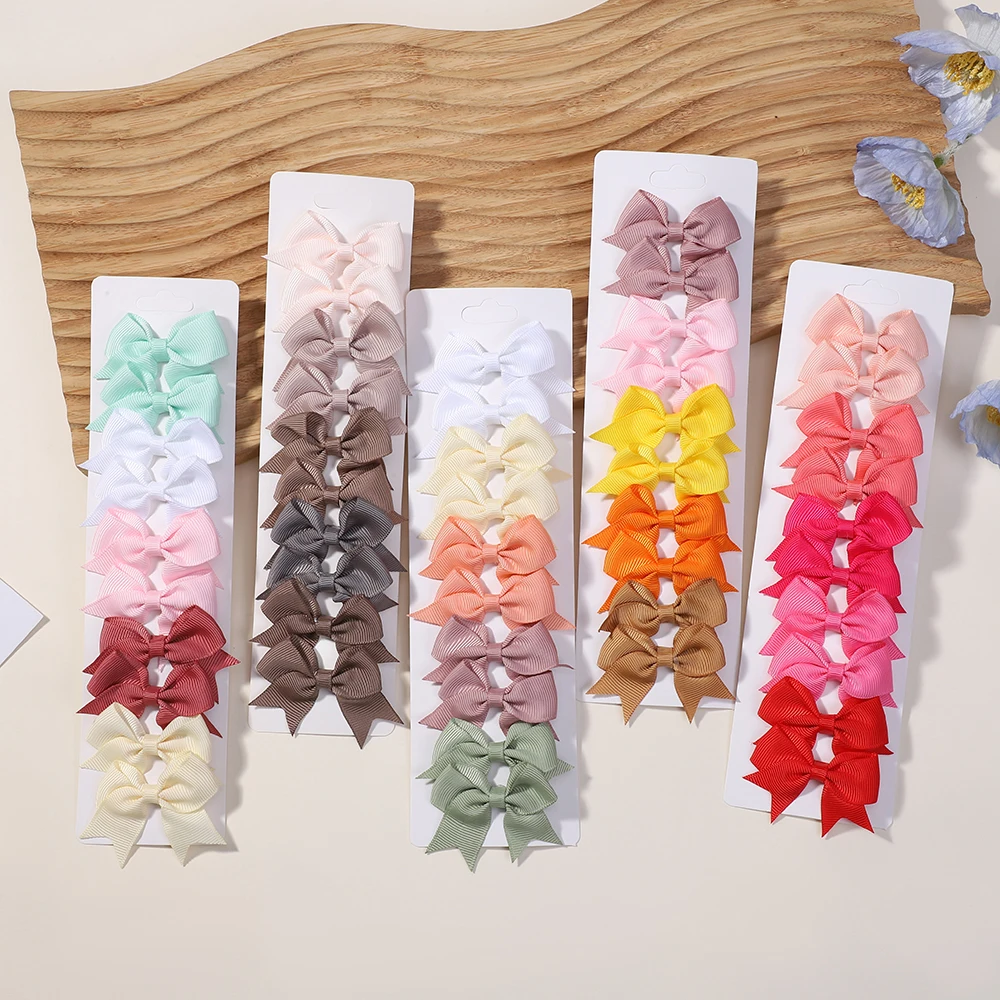 20 Stück/Set Einfarbige Kinder-Haarschleifen für Babymädchen Handgefertigte Schleifen-Haarspangen Neujahrs-Haaraccessoires