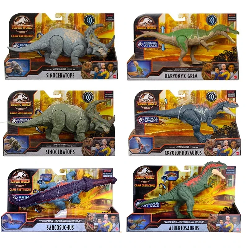 

Jurassic World Camp Cretaceous Sound Strike Sinoceratops Baryonyx Grim Sarchosuchus Dinosaur Action Figure Models Toys for Boys