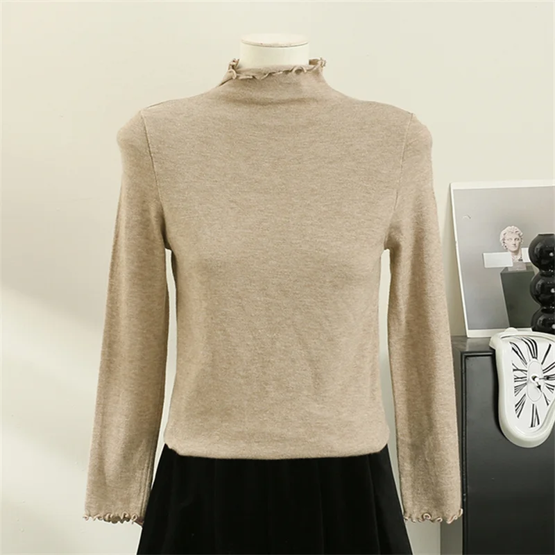2024 Autumn Winter Fashion Fungus Half Turtleneck Sweater Women Warm Knitted Pullovers Female Long Sleeve Slim Bottom Knitwears