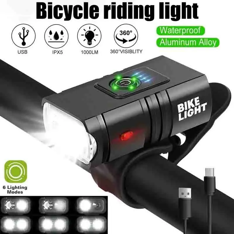 Portable Bicycle Light LED Front USB Rechargeable MTB Mountain Bicycle Lamp 1000 LM Bike Headlight Flashlight Cycling Scooter