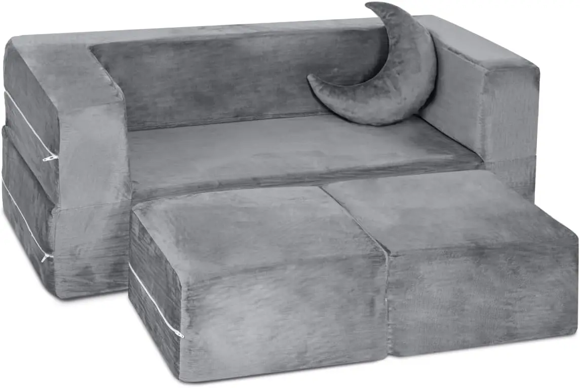 

Kids Couch - Modular Kids Sofa for Toddler and Baby Playroom/Bedroom Furniture (Grey) with Bonus Pillow